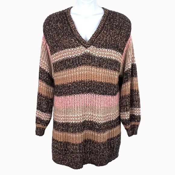 Lane Bryant Plus Size 22/24 V-Neck Tunic Style Over-Sized Sweater Striped EUC! - Picture 3 of 16